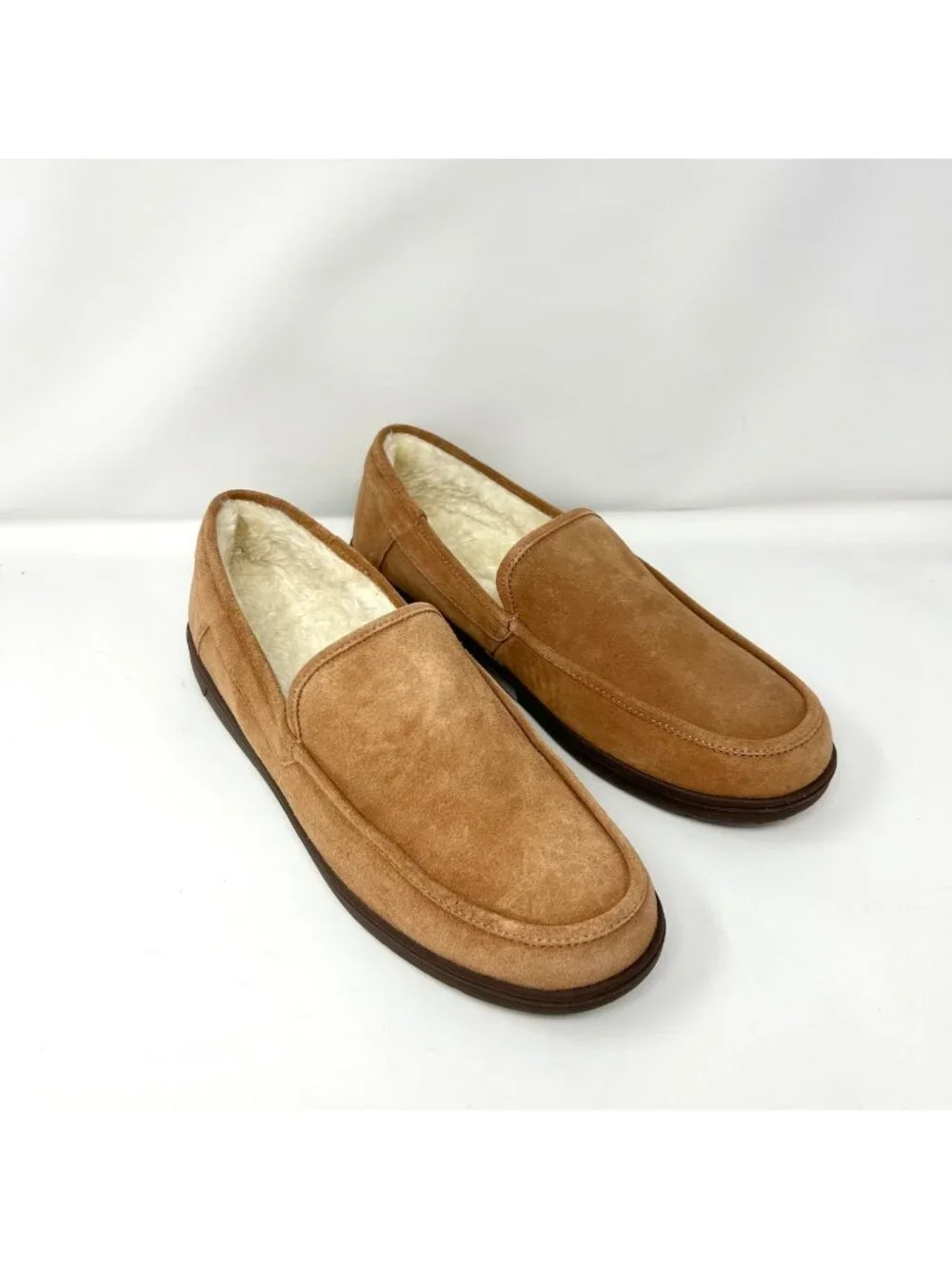 Vionic Gustavo Slippers Toffee Brown Suede Men's Size 12 Faux Shearling Comfort